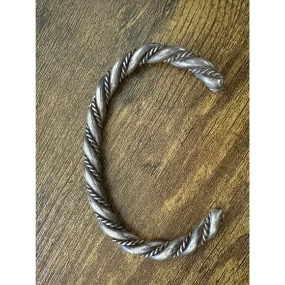 Vintage Sterling Silver Twisted Rope Adjustable Cuff Bracelet - Picture 2 of 6